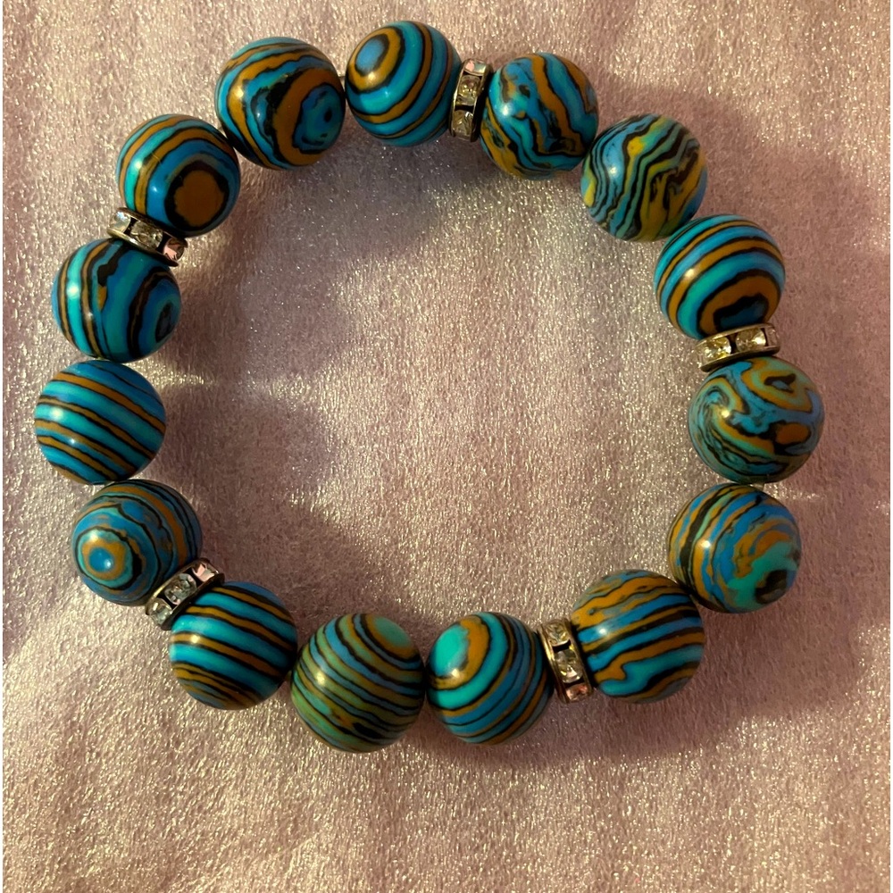 Crystal blue malachite bracelet handmade. One of a kind